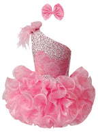 GIRWEM GRCP10003 Watermelon Front View one-shoulder organza ruffle cupcake pageant dress