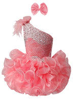 GIRWEM GRCP10003 Watermelon Light Shade one-shoulder organza ruffle cupcake pageant dress
