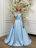 GIRWEM GRFL1005 Baby Blue Indoor Satin Flower Girl Dress