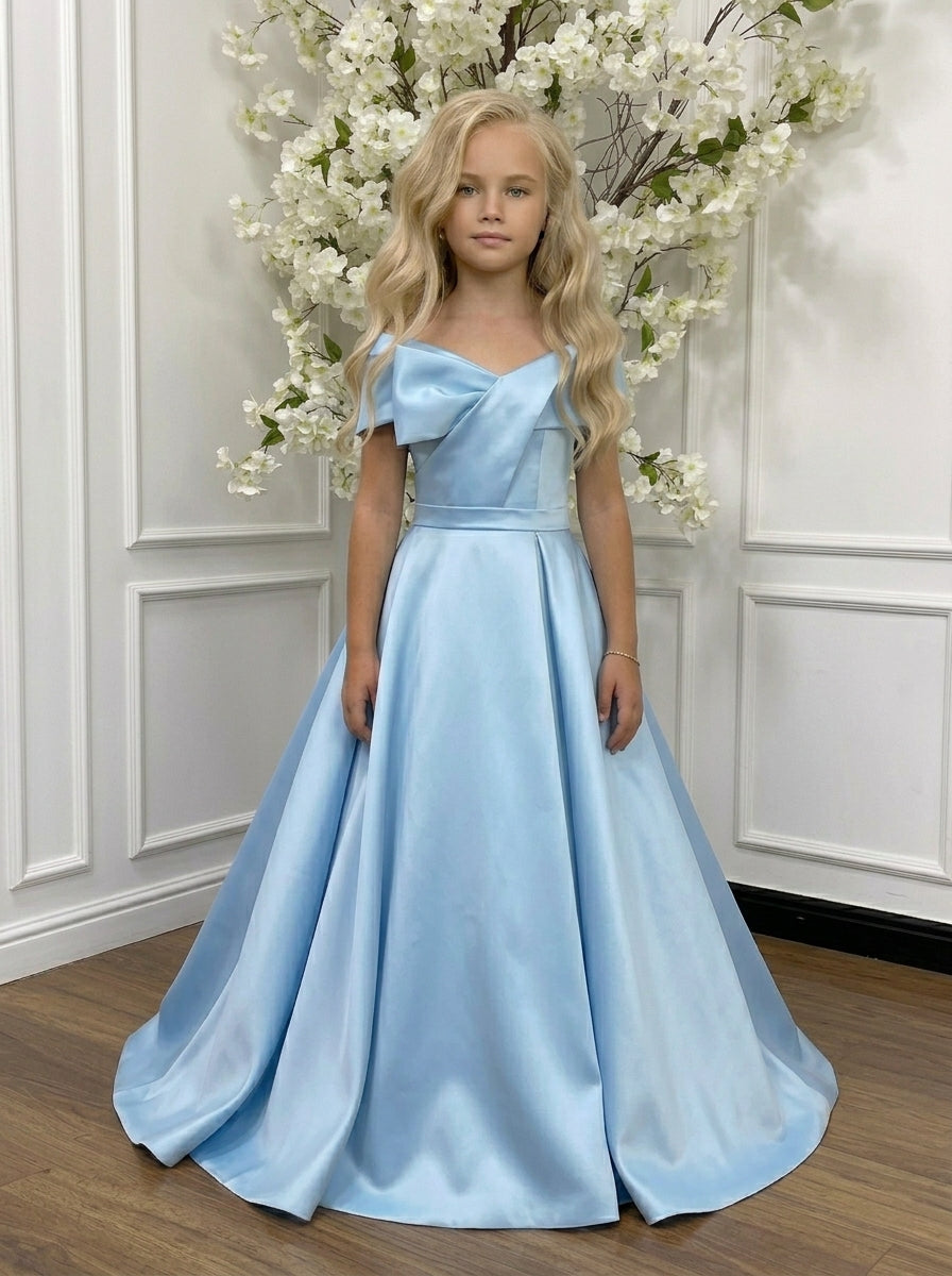 GIRWEM GRFL1005 Baby Blue Indoor Satin Flower Girl Dress
