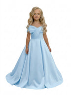 GIRWEM GRFL1005 Baby Blue Studio Front Satin Flower Girl Dress