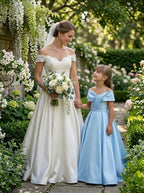 GIRWEM GRFL1005 Baby Blue Wedding with Bride Satin Flower Girl Dress