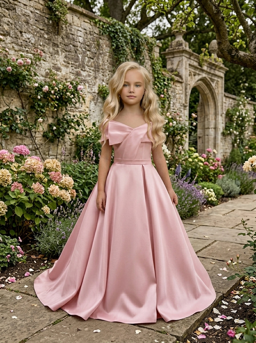GIRWEM GRFL1005 Baby Pink Garden Satin Flower Girl Dress