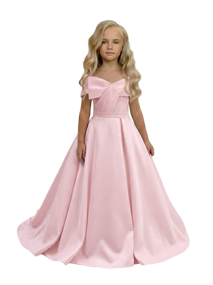 GIRWEM GRFL1005 Baby Pink Studio Front Satin Flower Girl Dress