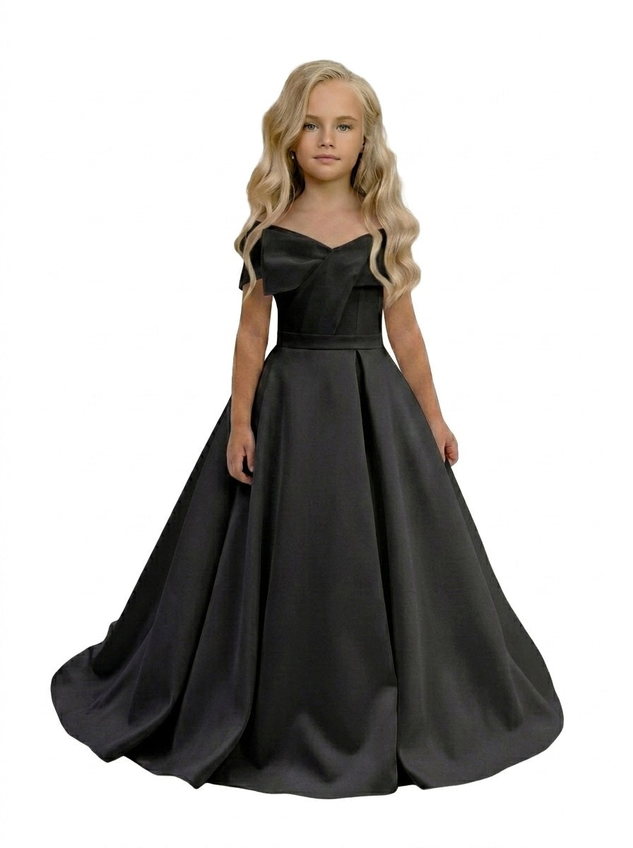 GIRWEM GRFL1005 Black Satin Flower Girl Dress