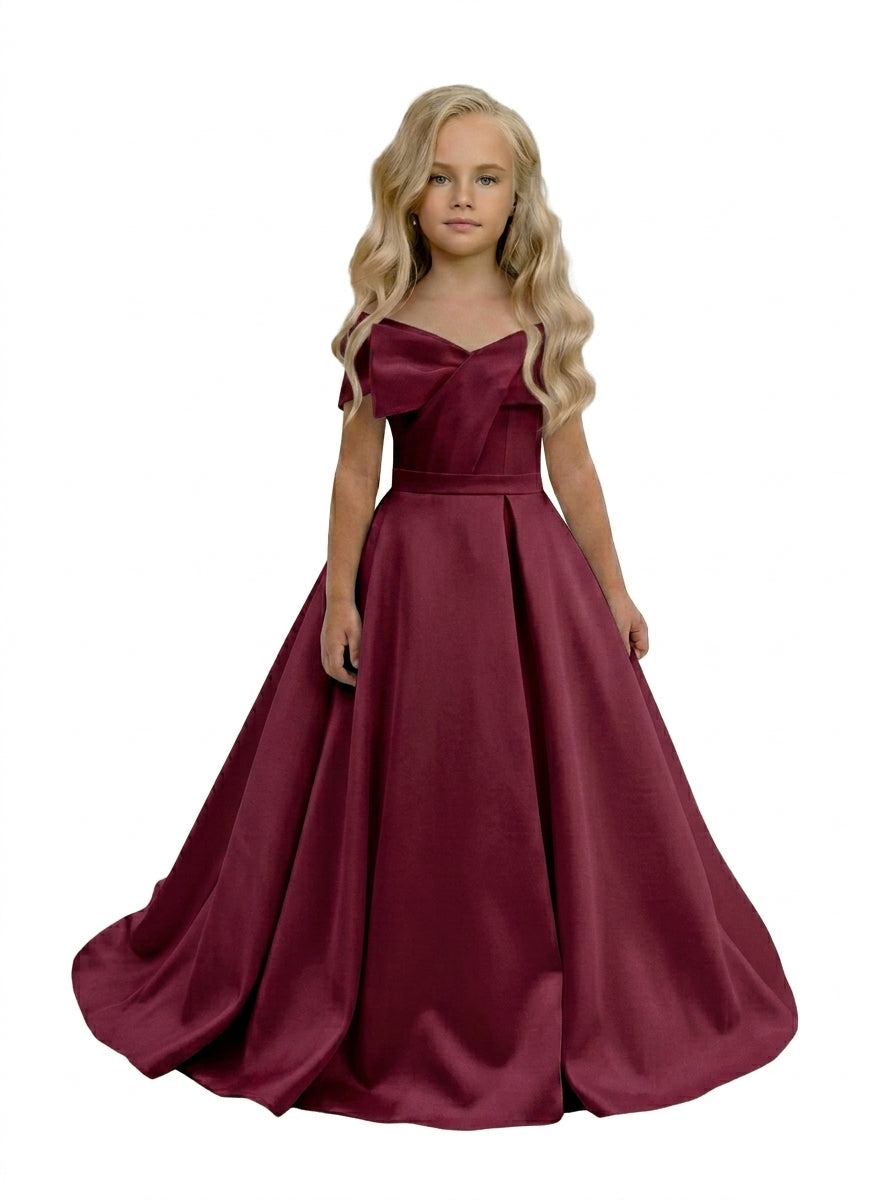 GIRWEM GRFL1005 Burgundy Satin Flower Girl Dress