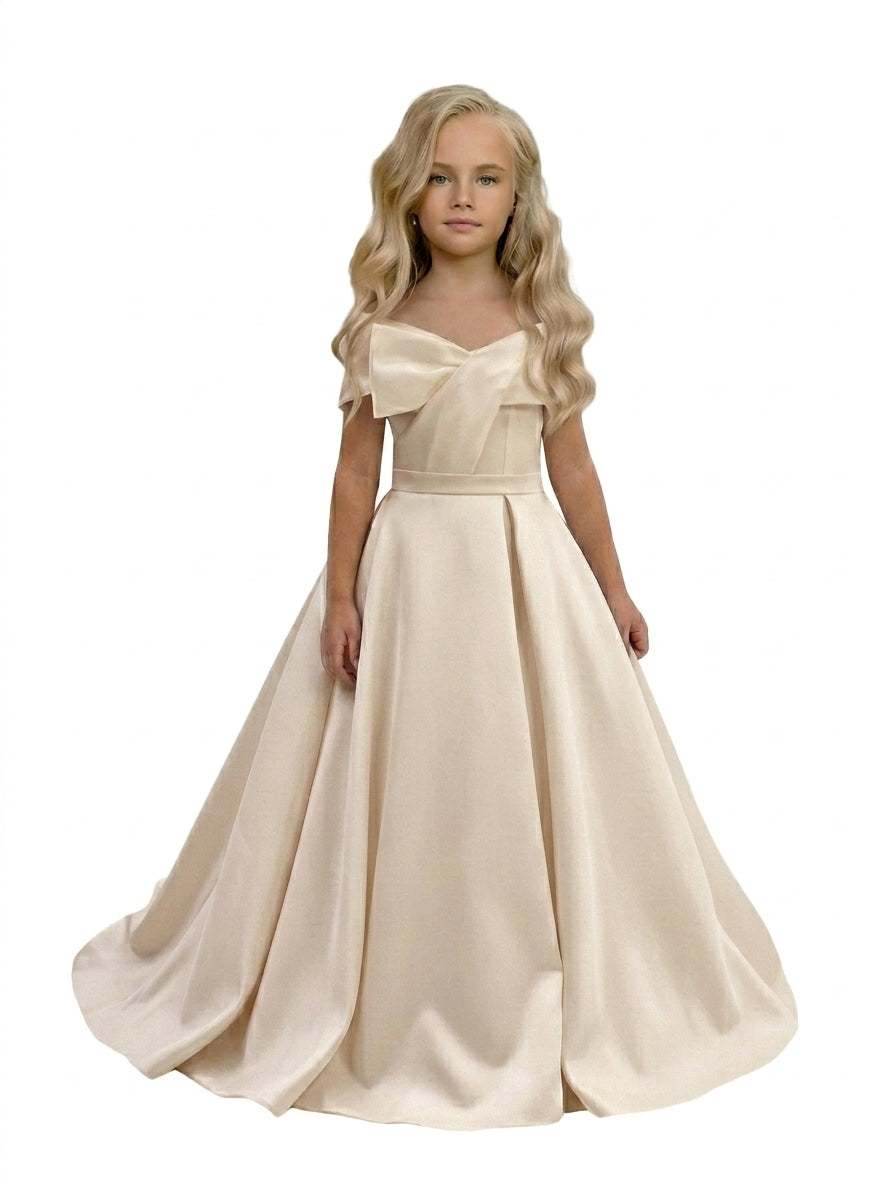 GIRWEM GRFL1005 Champagne Satin Flower Girl Dress
