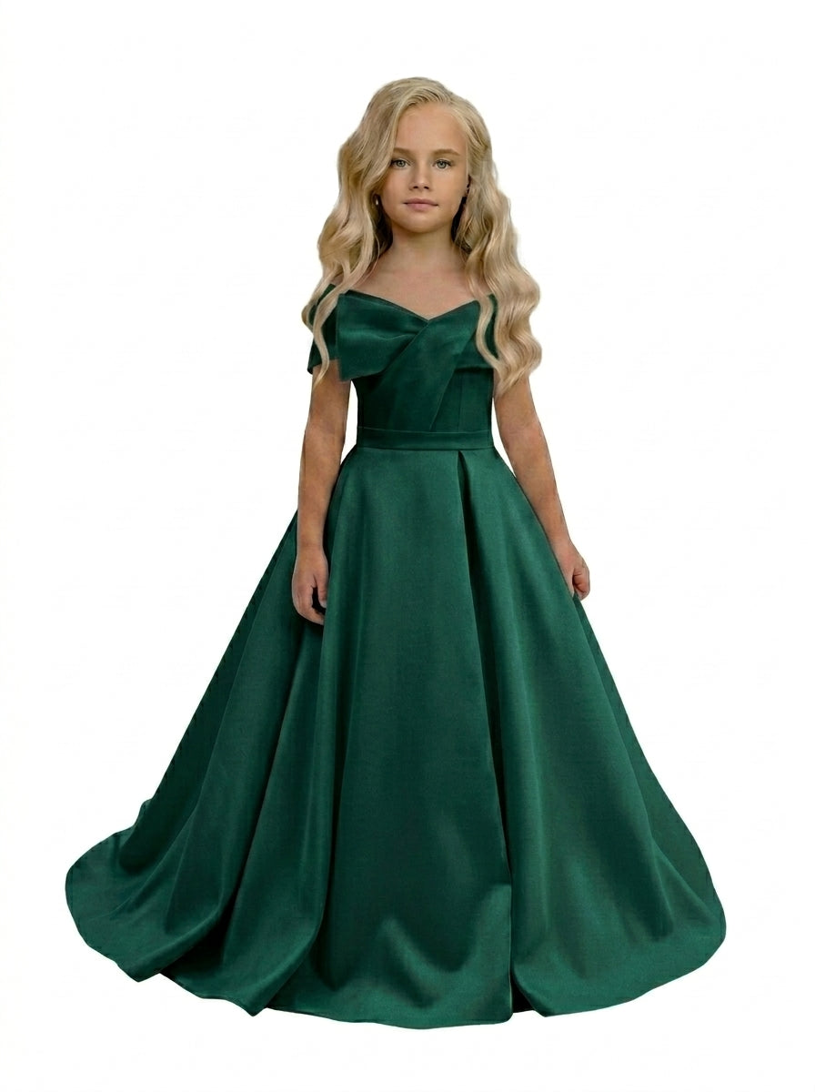 GIRWEM GRFL1005 Emerald Green Satin Flower Girl Dress