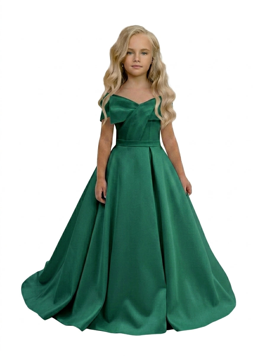 GIRWEM GRFL1005 Green Satin Flower Girl Dress