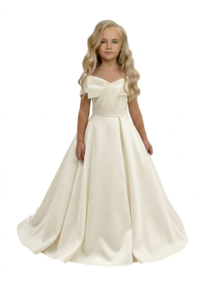 GIRWEM GRFL1005 Ivory Satin Flower Girl Dress