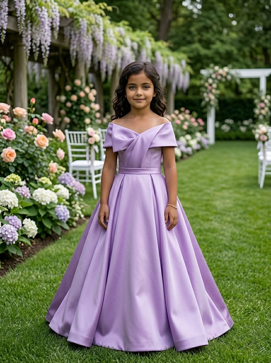 GIRWEM GRFL1005 Lavender Garden Satin Flower Girl Dress