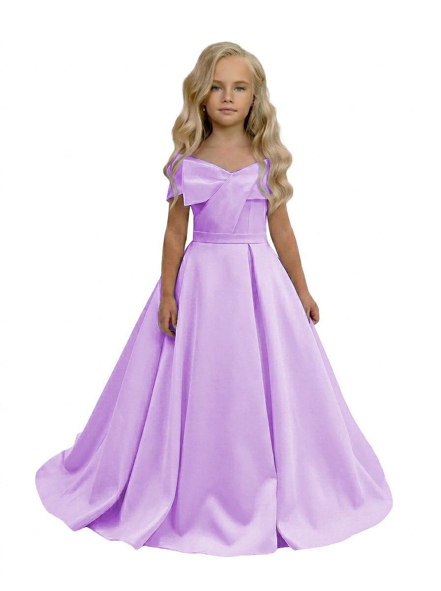 GIRWEM GRFL1005 Lavender Studio Front Satin Flower Girl Dress