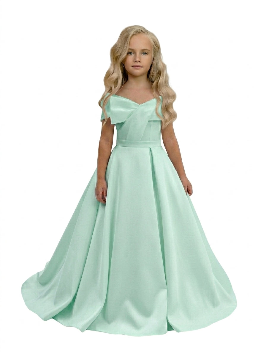 GIRWEM GRFL1005 Mint Green Satin Flower Girl Dress
