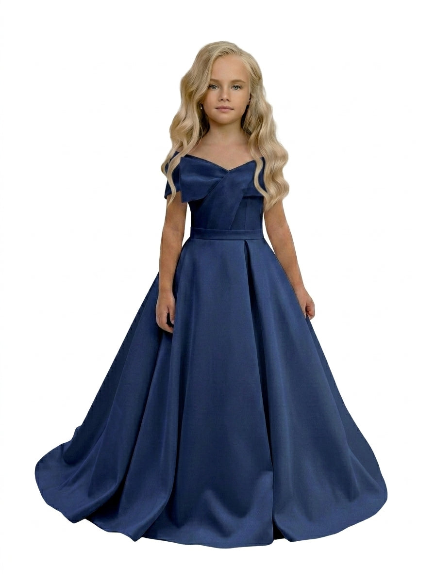 GIRWEM GRFL1005 Navy Blue Satin Flower Girl Dress