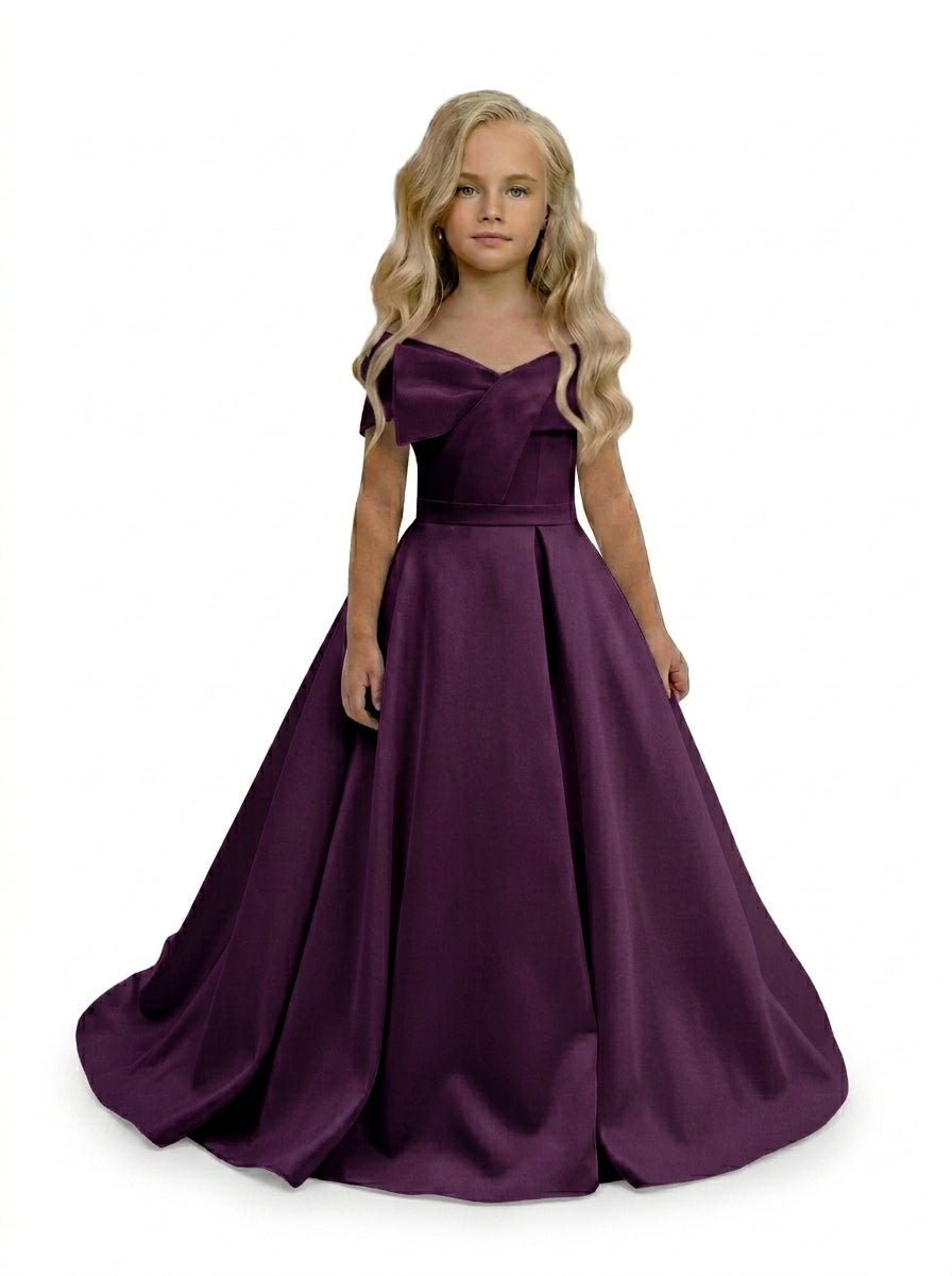 GIRWEM GRFL1005 Plum Satin Flower Girl Dress