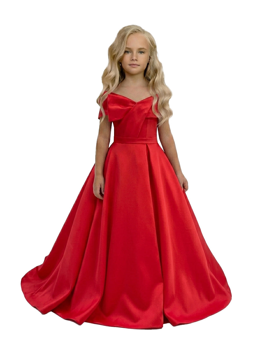 GIRWEM GRFL1005 Red Satin Flower Girl Dress
