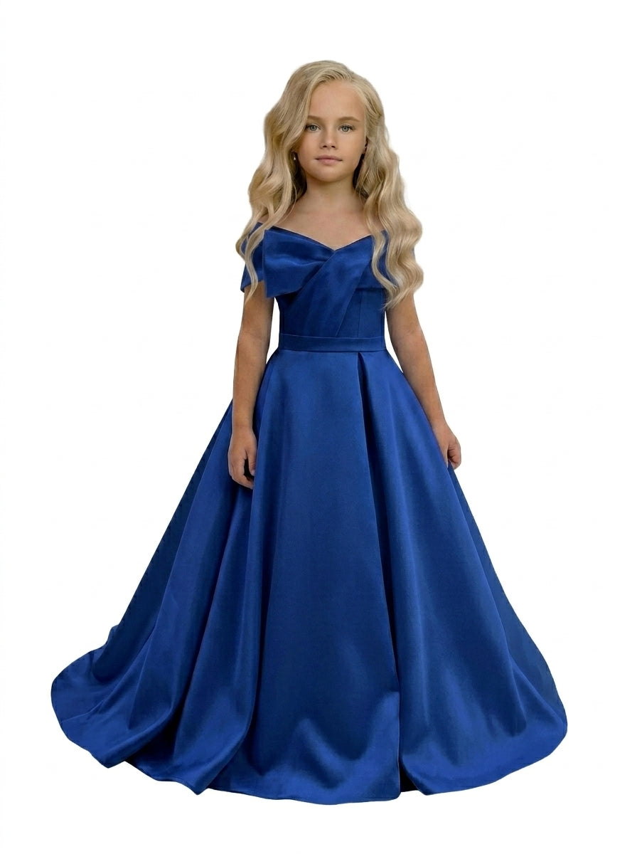 GIRWEM GRFL1005 Royal Blue Satin Flower Girl Dress