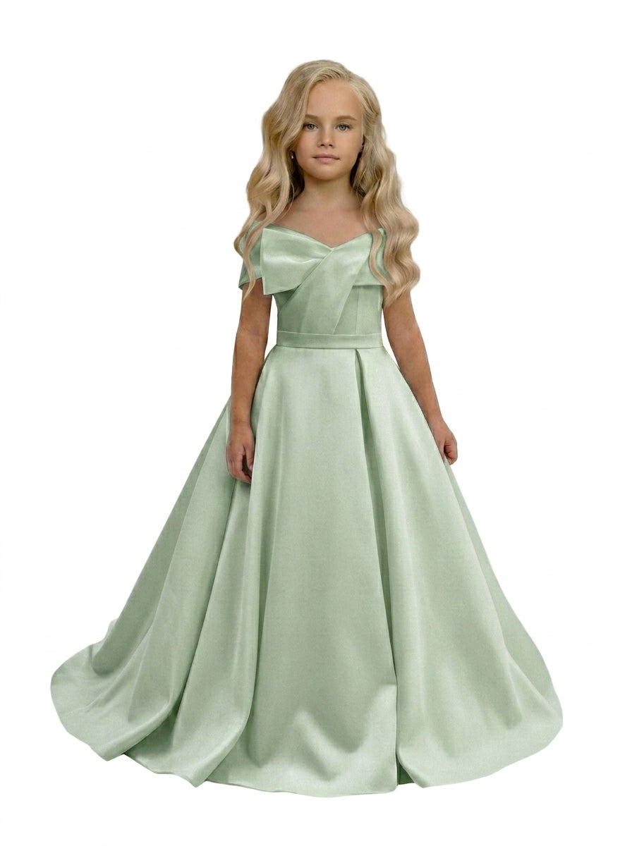 GIRWEM GRFL1005 Sage Green Satin Flower Girl Dress
