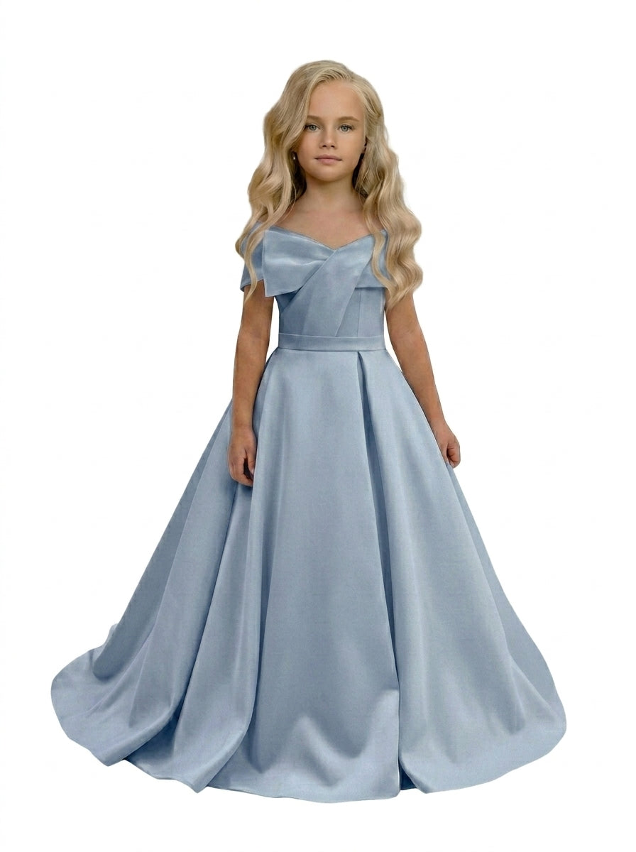 GIRWEM GRFL1005 Slate Blue Satin Flower Girl Dress