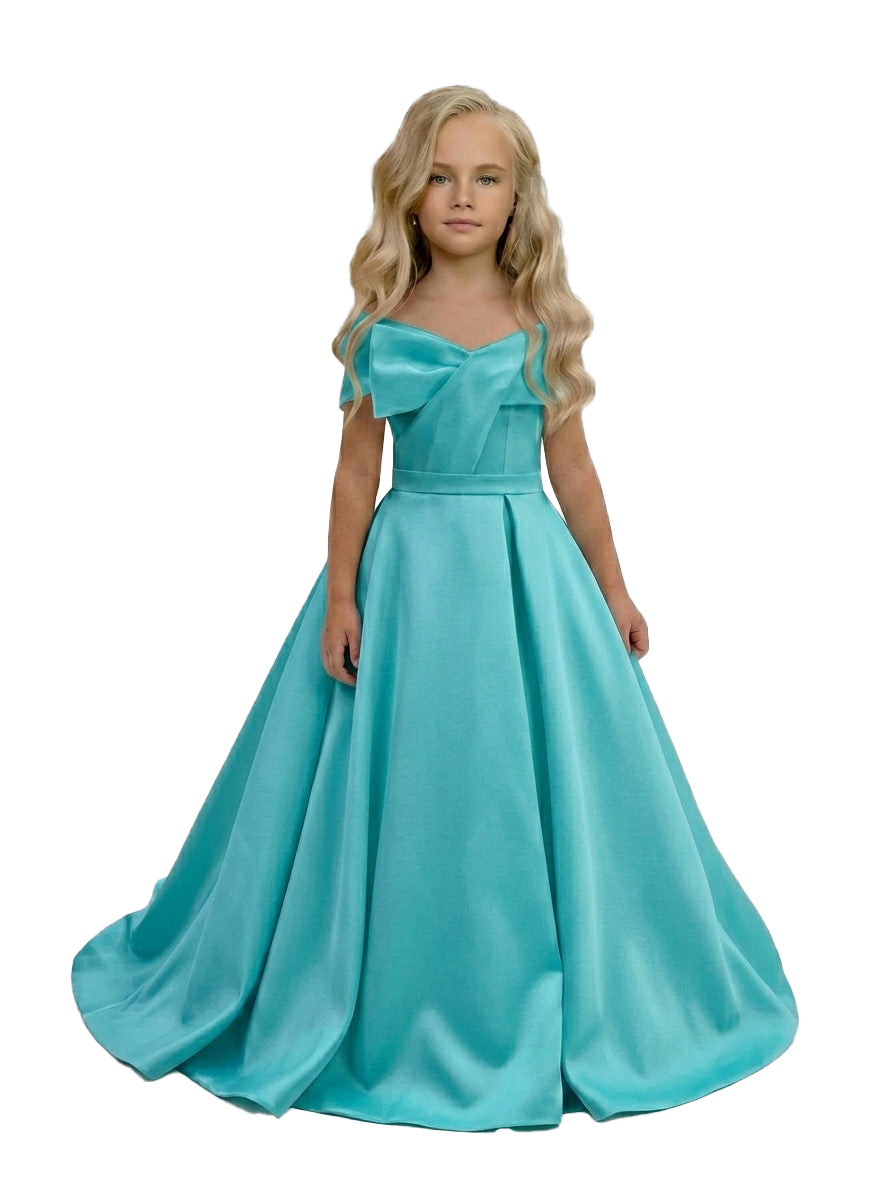 GIRWEM GRFL1005 Turquoise Satin Flower Girl Dress