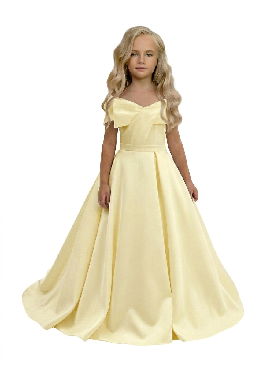 GIRWEM GRFL1005 Yellow Satin Flower Girl Dress