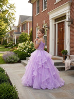 Girls' lavender off-shoulder ruffle sparkling rhinestone pageant dress, alternate view 5 – Girwem GRPD10002