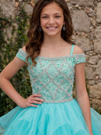 Girwem Aqua girls pageant dress outdoor bodice closeup - GRPD10005