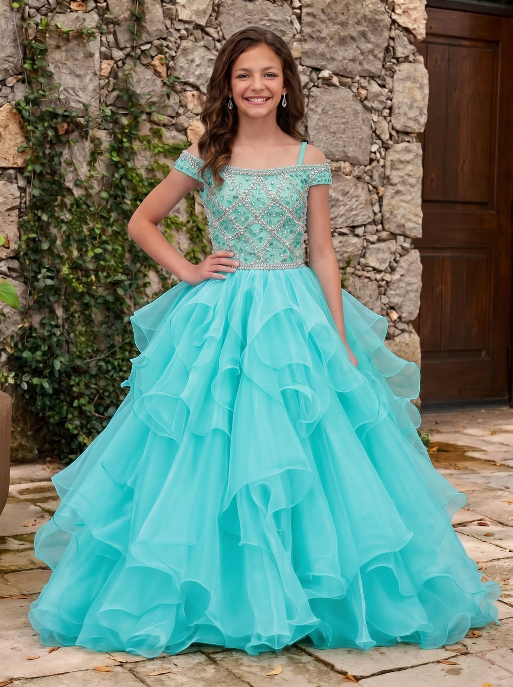 Girwem Aqua girls pageant dress outdoor full length - GRPD10005