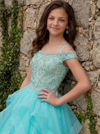 Girwem Aqua girls pageant dress outdoor half body - GRPD10005