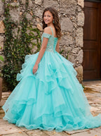 Girwem Aqua girls pageant dress outdoor side - GRPD10005