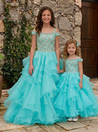 Girwem Aqua girls pageant dress outdoor two girls - GRPD10005