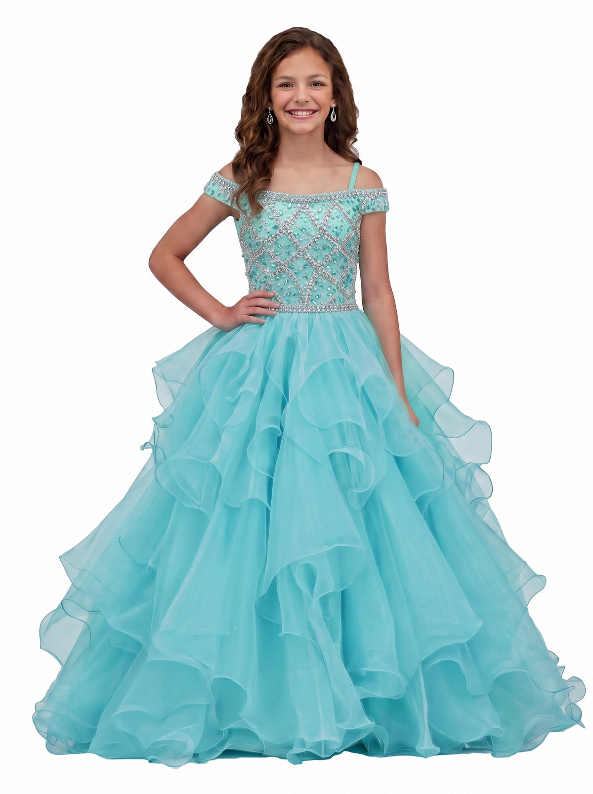 Girwem Aqua girls pageant dress studio front - GRPD10005