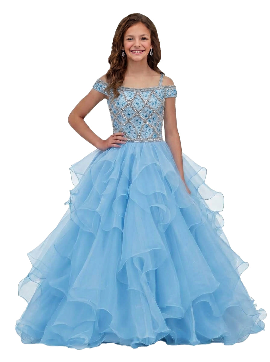 Girwem Baby Blue girls pageant dress studio front - GRPD10005