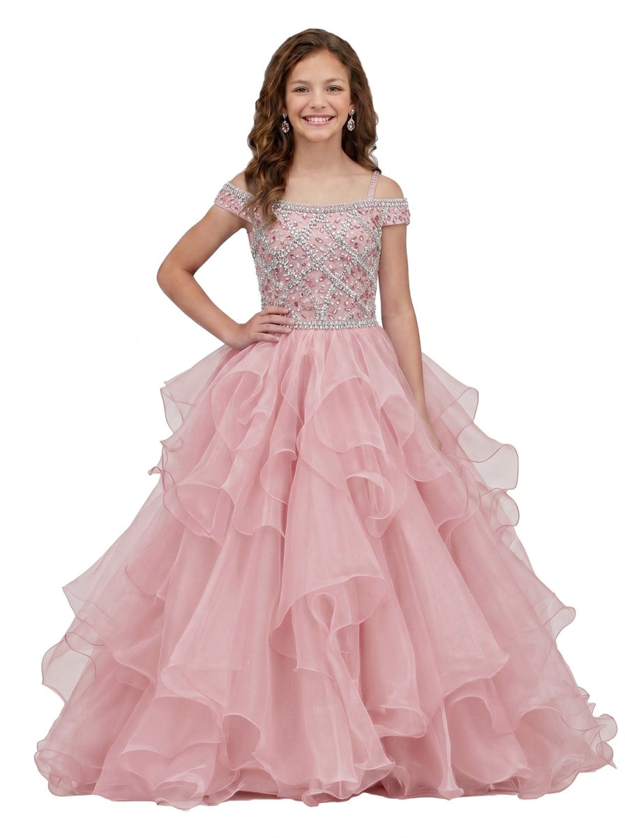 Girwem Blush Pink girls pageant dress - GRPD10005