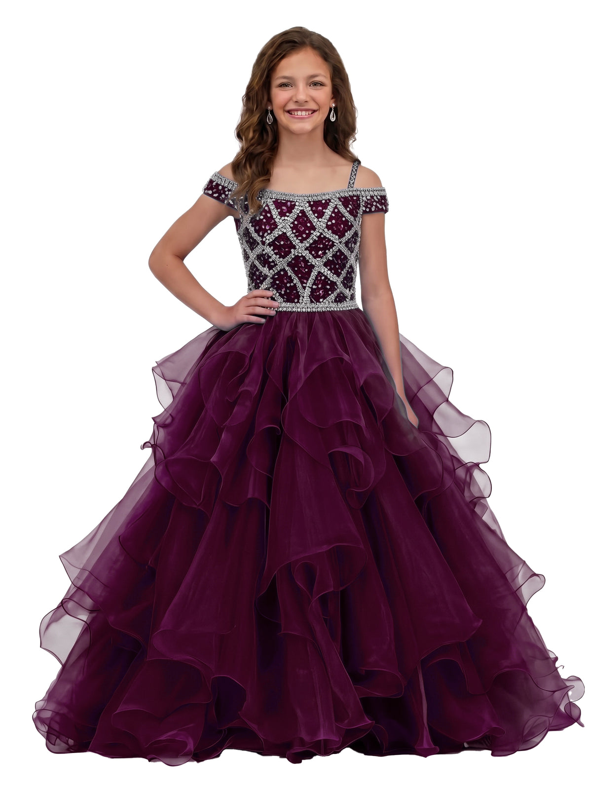 Girwem Burgundy girls pageant dress - GRPD10005