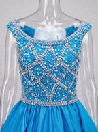 Girwem Ocean Blue girls pageant dress bodice detail - GRPD10005