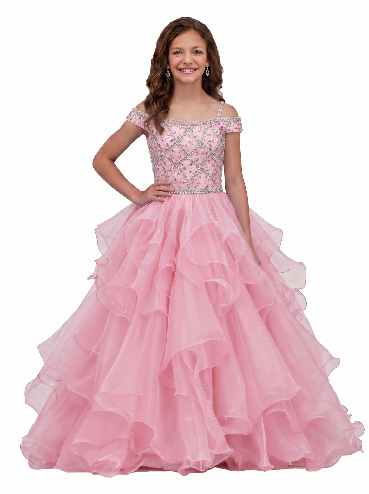 Girwem Pink girls pageant dress studio front - GRPD10005