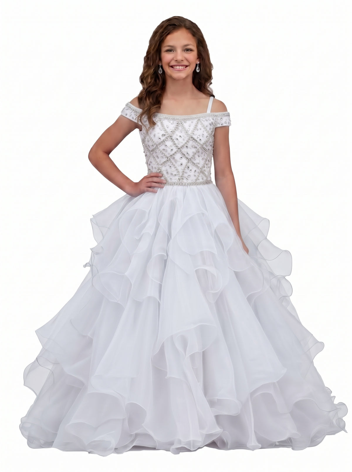 Girwem White girls pageant dress - GRPD10005