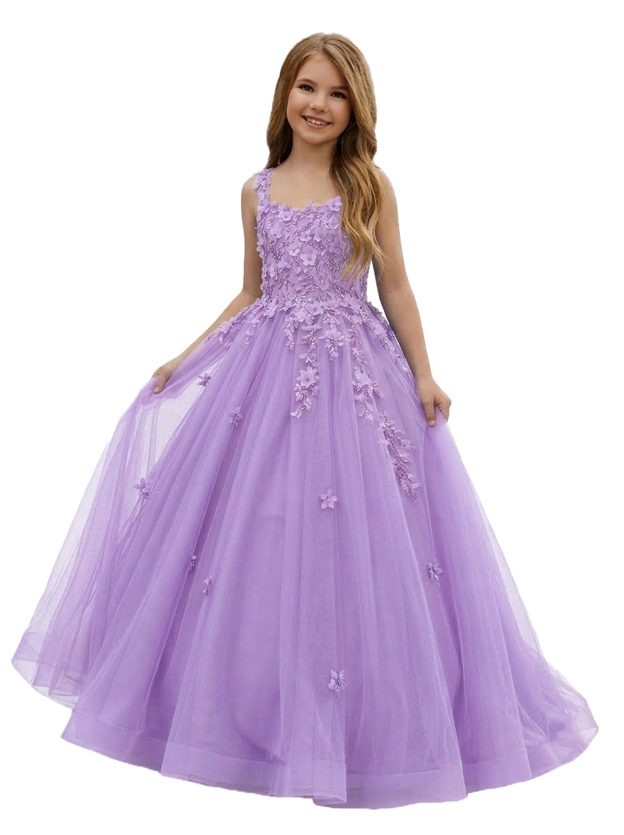 Girwem GRPD10004 Lavender girls pageant dress with 3D floral appliques and tulle ball gown skirt