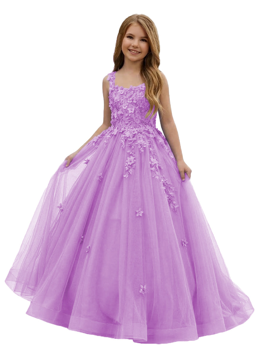 Girwem GRPD10004 Lilac girls pageant dress with 3D floral appliques and tulle ball gown skirt