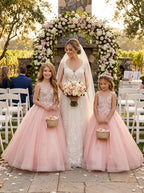 Girwem GRPD10004 Peach girls pageant dress with 3D floral appliques and tulle ball gown skirt - view 06