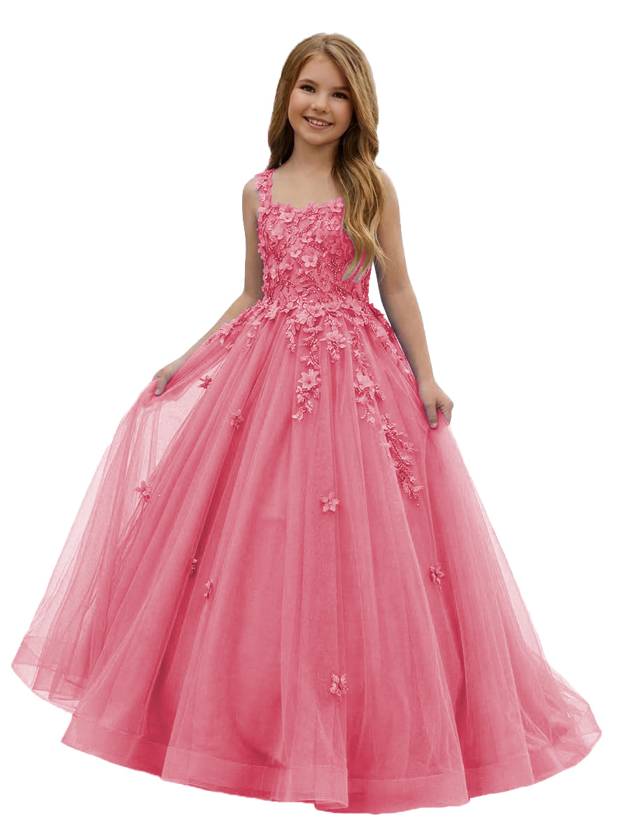 Girwem GRPD10004 Watermelon girls pageant dress with 3D floral appliques and tulle ball gown skirt