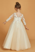 Back view of ivory 3/4 sleeve lace appliques flower girl dress - Girwem GRFL1002