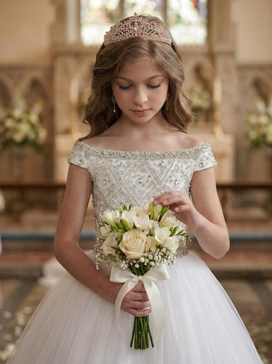 Flower Girls Dress with Beadings Details