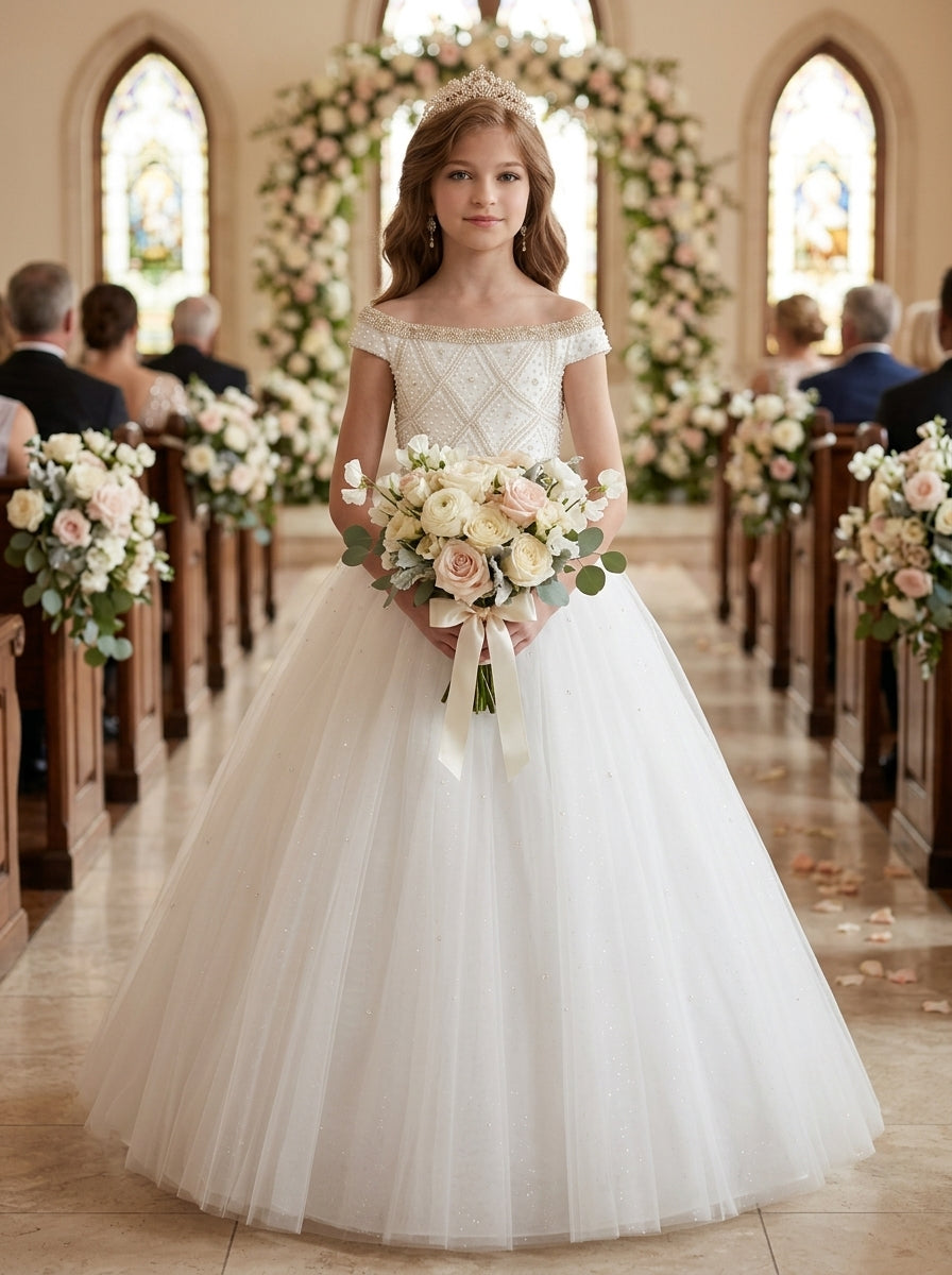 Flower Girls Dress with Beadings Front