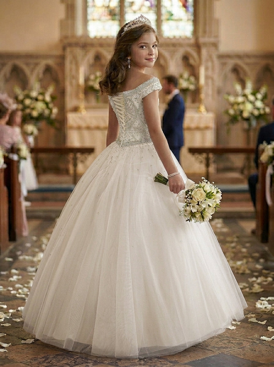 Flower Girls Dress with Beadings Back