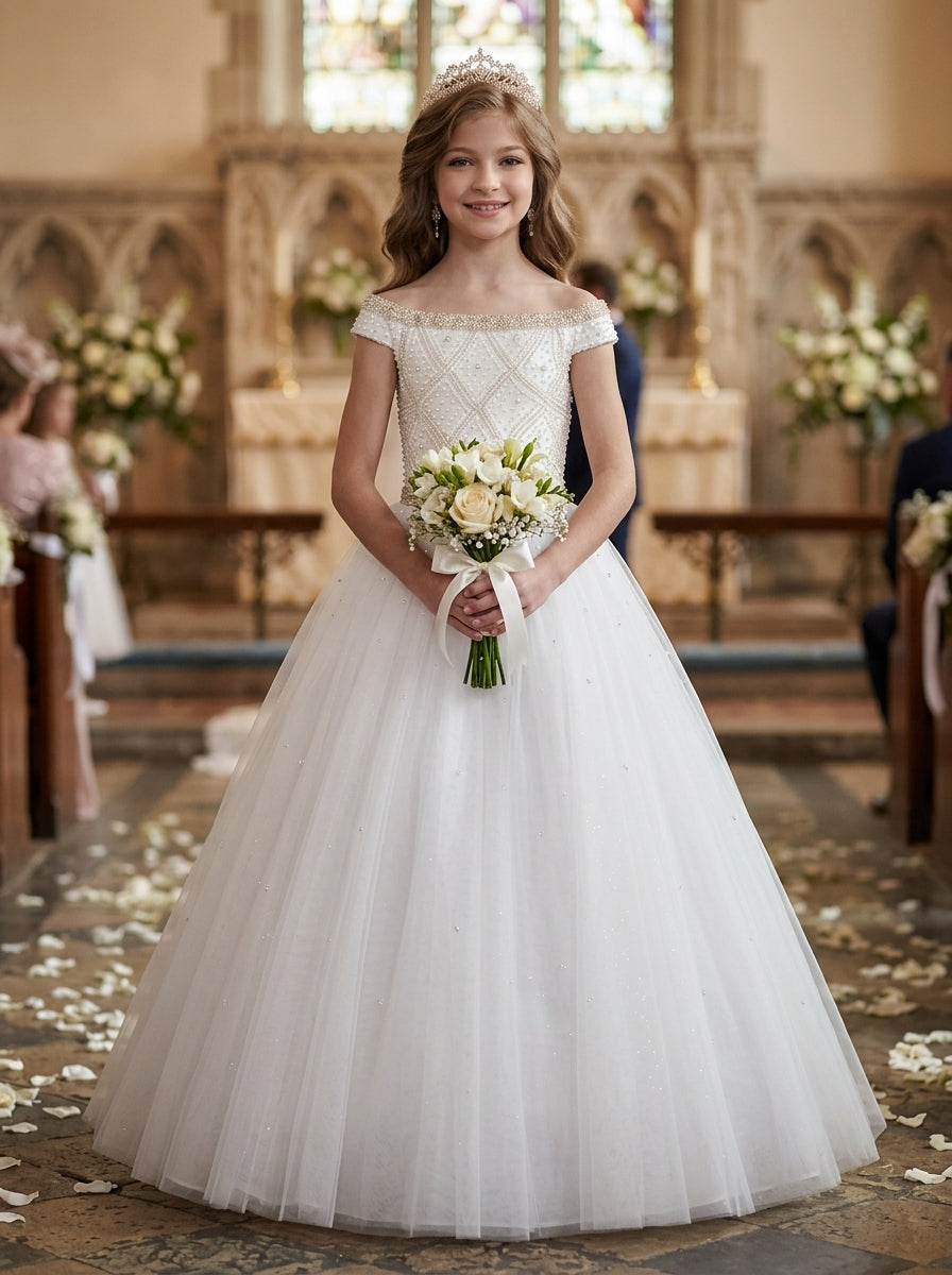 Flower Girls Dress with Beadings for Wedding party