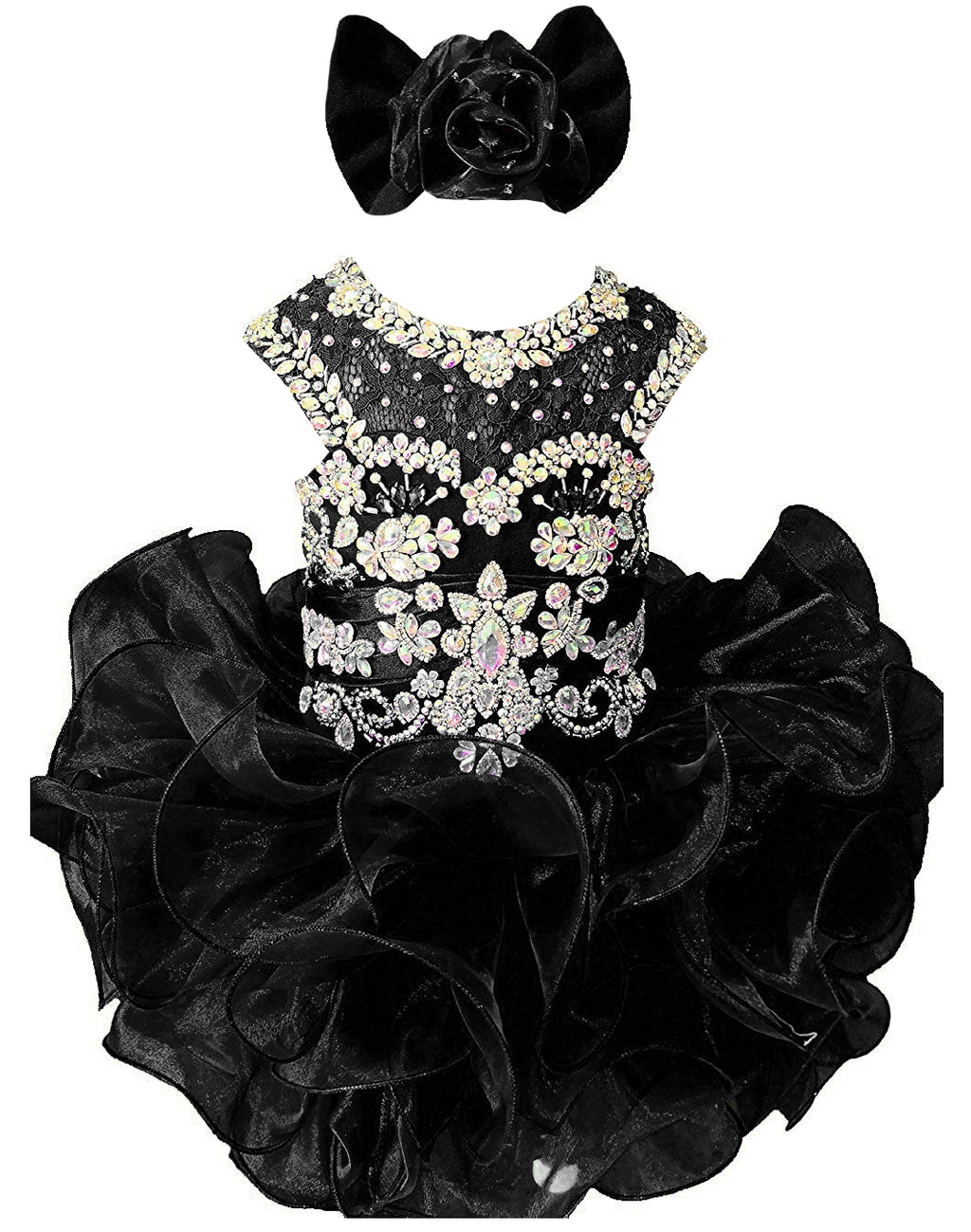 Girls black beaded ruffle cupcake pageant dress