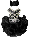 Girls black beaded ruffle cupcake pageant dress