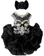 Girls black beaded ruffle cupcake pageant dress